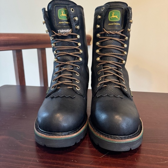 John Deere black leather boots Kiltie Tall lace up steel toe logger miner 8.5 - Picture 5 of 16